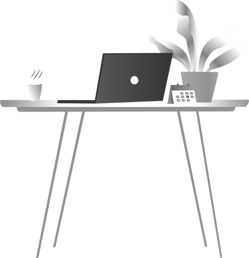 illustration of a working table with computer and coffee