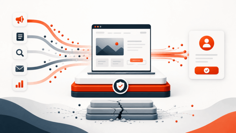 Marketing activity flowing through a dependable website hosting foundation toward an enquiry