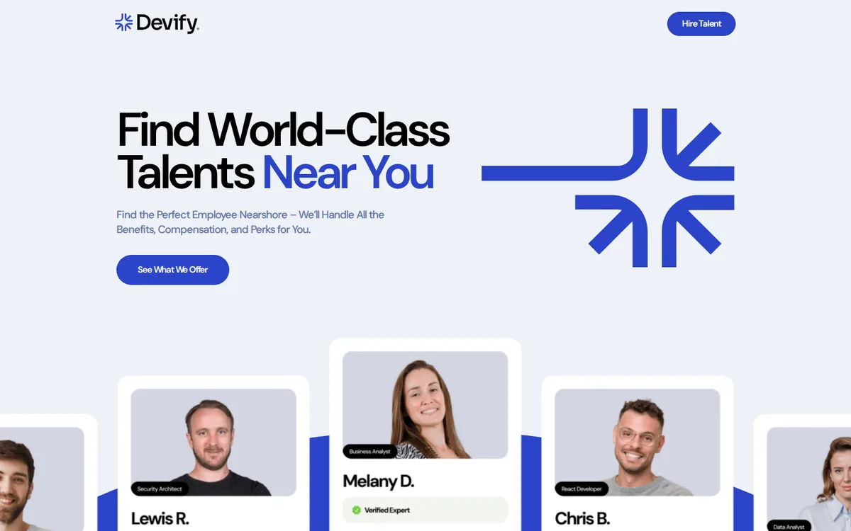 Devify website homepage