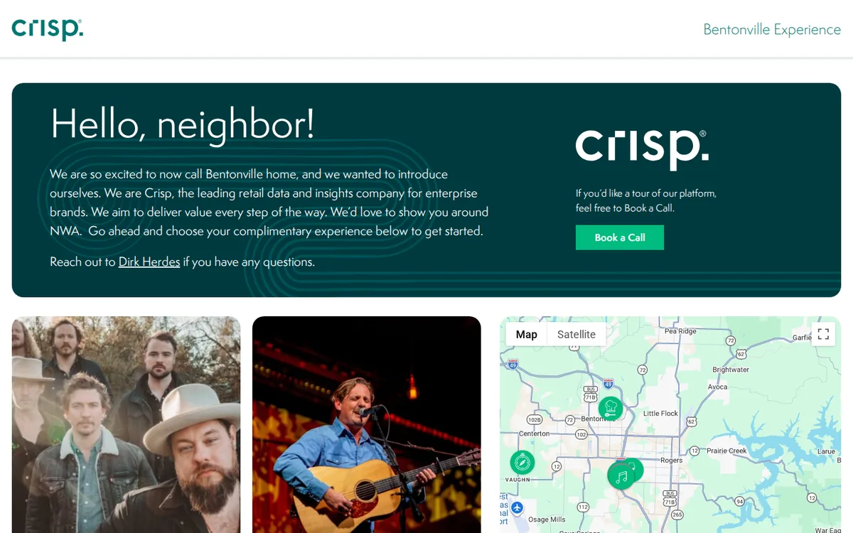 Crisp Bentonville Experience landing page