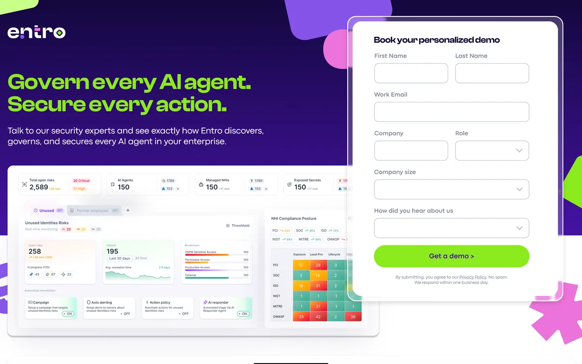 Entro demo landing page